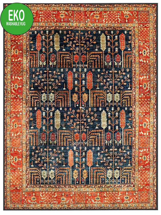 Persian style unique orange vintage look style, washable living room rug