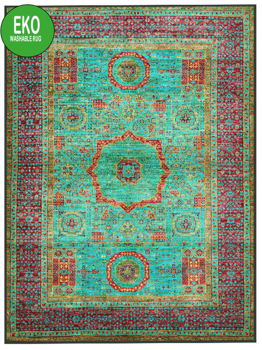 green medallion afghan vintage pattern decorative, living room carpet